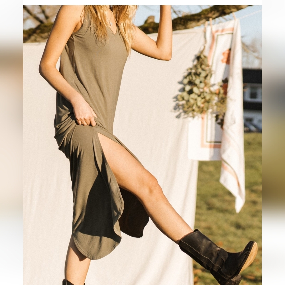 SOLD JACKSON ROWE Size Small "Larch" Midi Tank Dress- Cactus Green